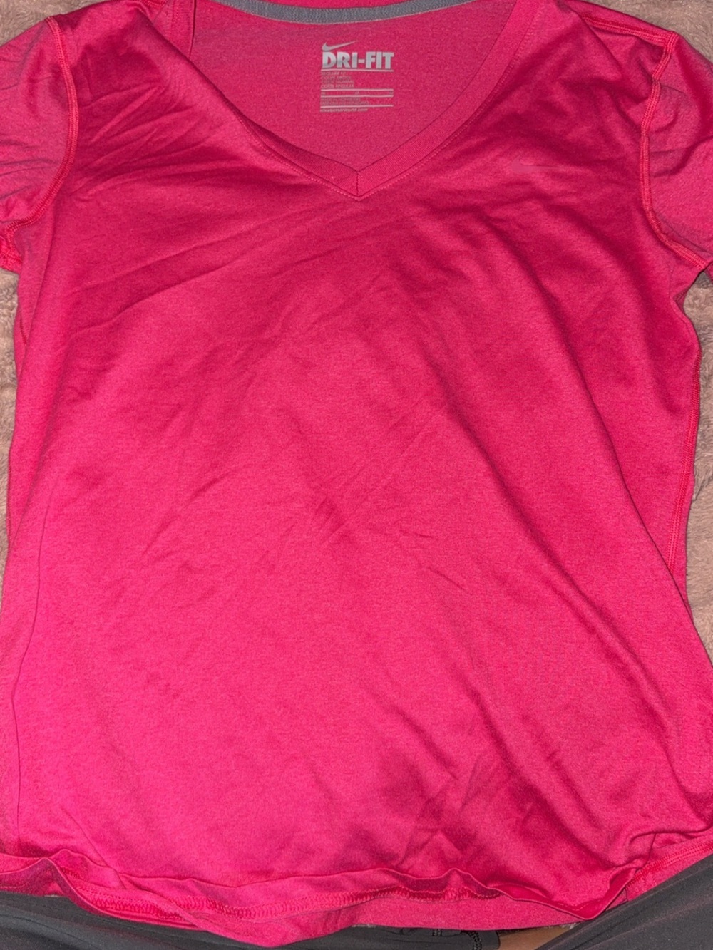 Nike Women's Bright Pink V-Neck Dri-FIT Short Sleeve Tee